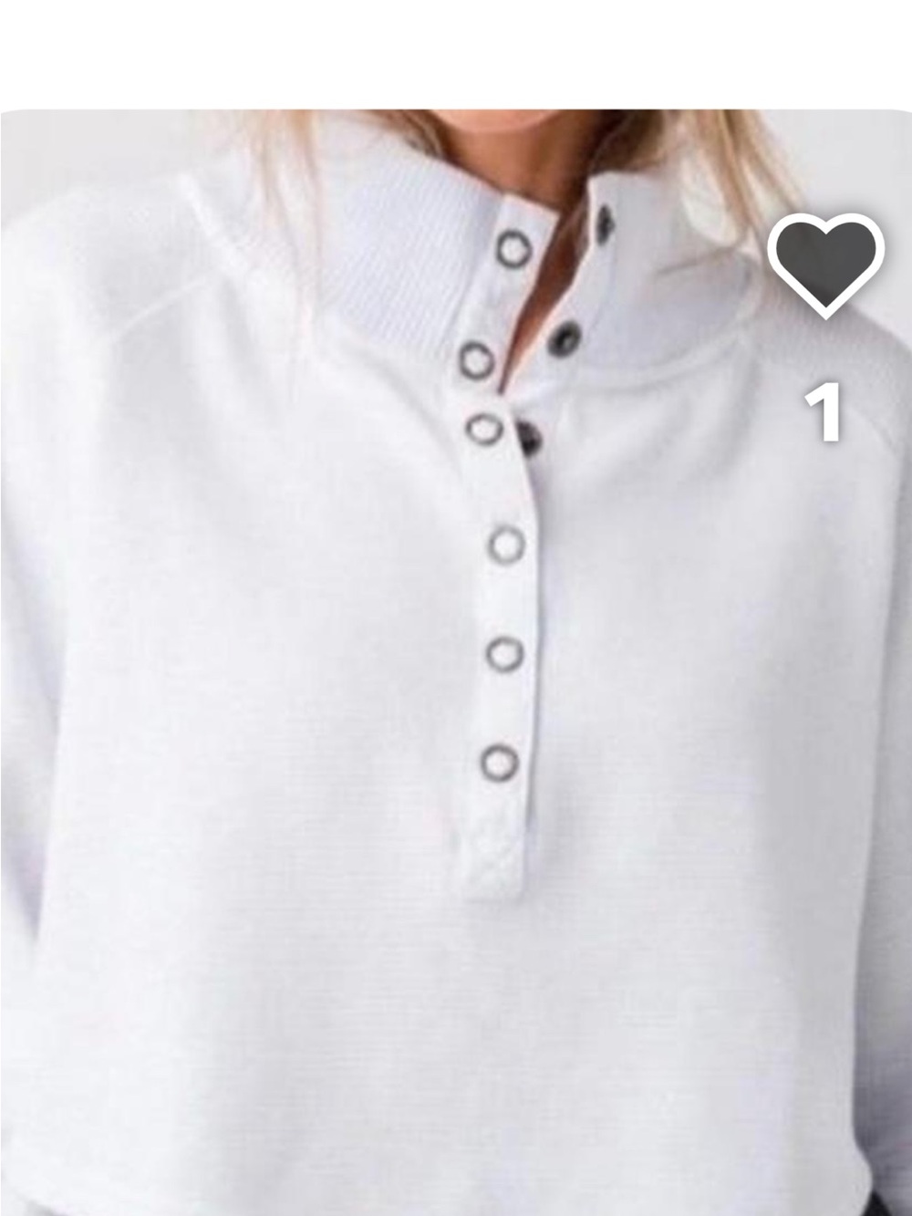 Free People White Snap-Front Funnel Neck Sweatshirt